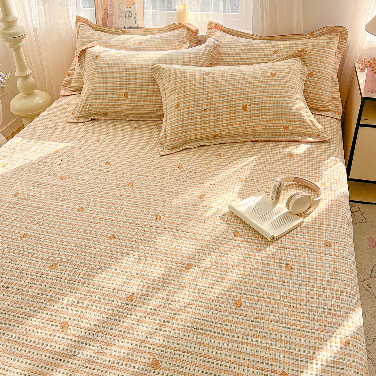 91家纺网 家纺一手货源 找家纺 仟网汇 2026新款亲肤舒适仿棉印花床盖四件套 南瓜季