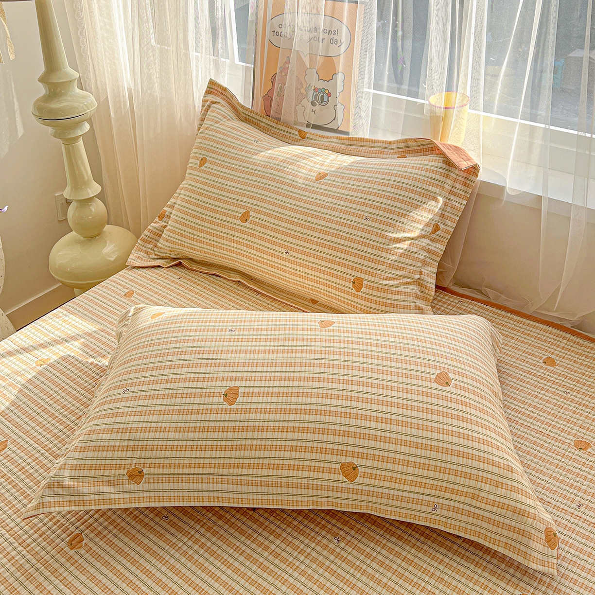 91家纺网 家纺一手货源 找家纺 仟网汇 2026新款亲肤舒适仿棉印花床盖四件套 南瓜季