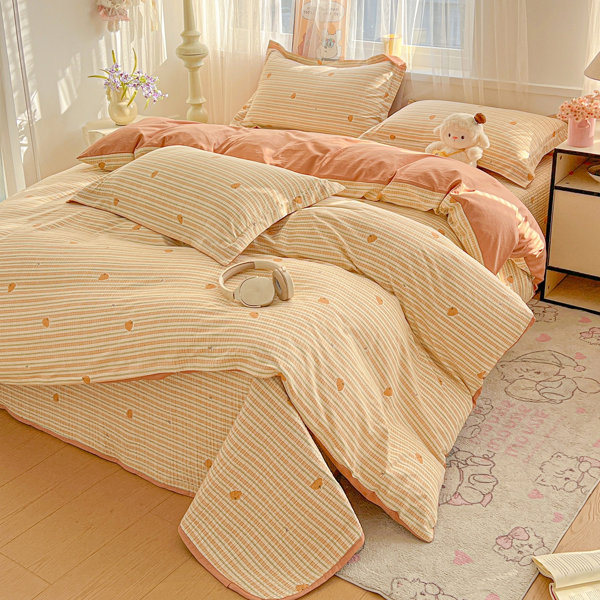 91家纺网 家纺一手货源 找家纺 仟网汇 2026新款亲肤舒适仿棉印花床盖四件套 南瓜季