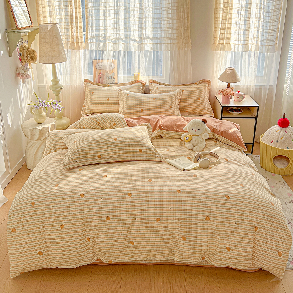 91家纺网 家纺一手货源 找家纺 仟网汇 2026新款亲肤舒适仿棉印花床盖四件套 南瓜季