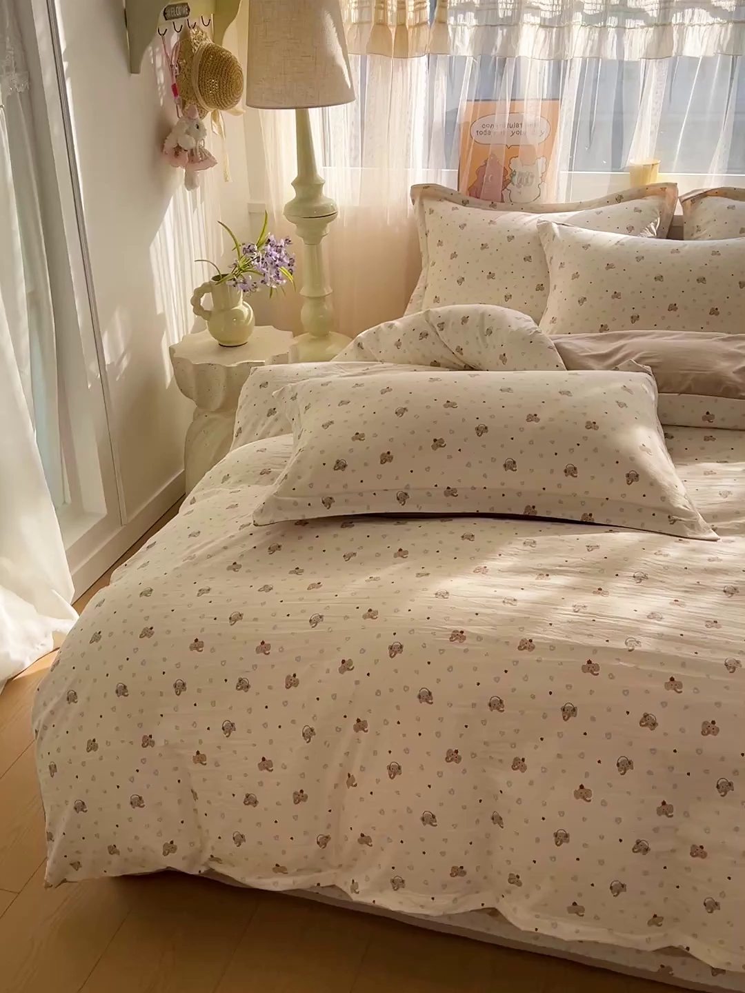 91家纺网 家纺一手货源 找家纺 仟网汇 2026新款亲肤舒适仿棉印花床盖四件套 泡芙小象