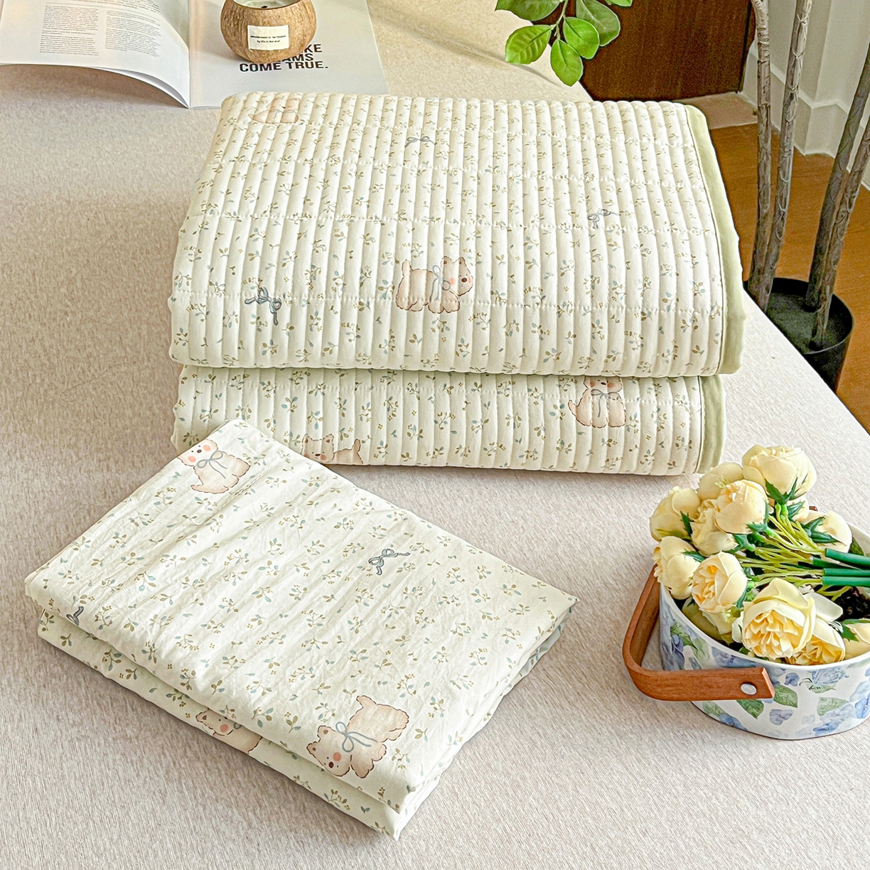 91家纺网 家纺一手货源 找家纺 仟网汇 2026新款亲肤舒适仿棉印花床盖四件套 皮皮狗