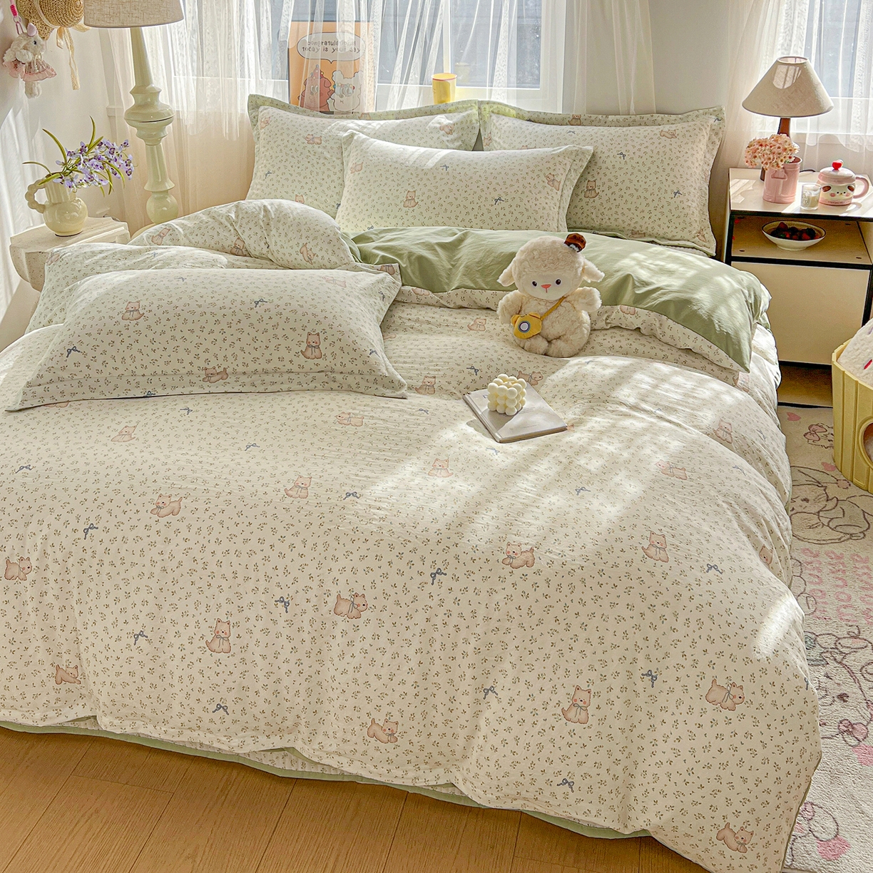 91家纺网 家纺一手货源 找家纺 仟网汇 2026新款亲肤舒适仿棉印花床盖四件套 皮皮狗