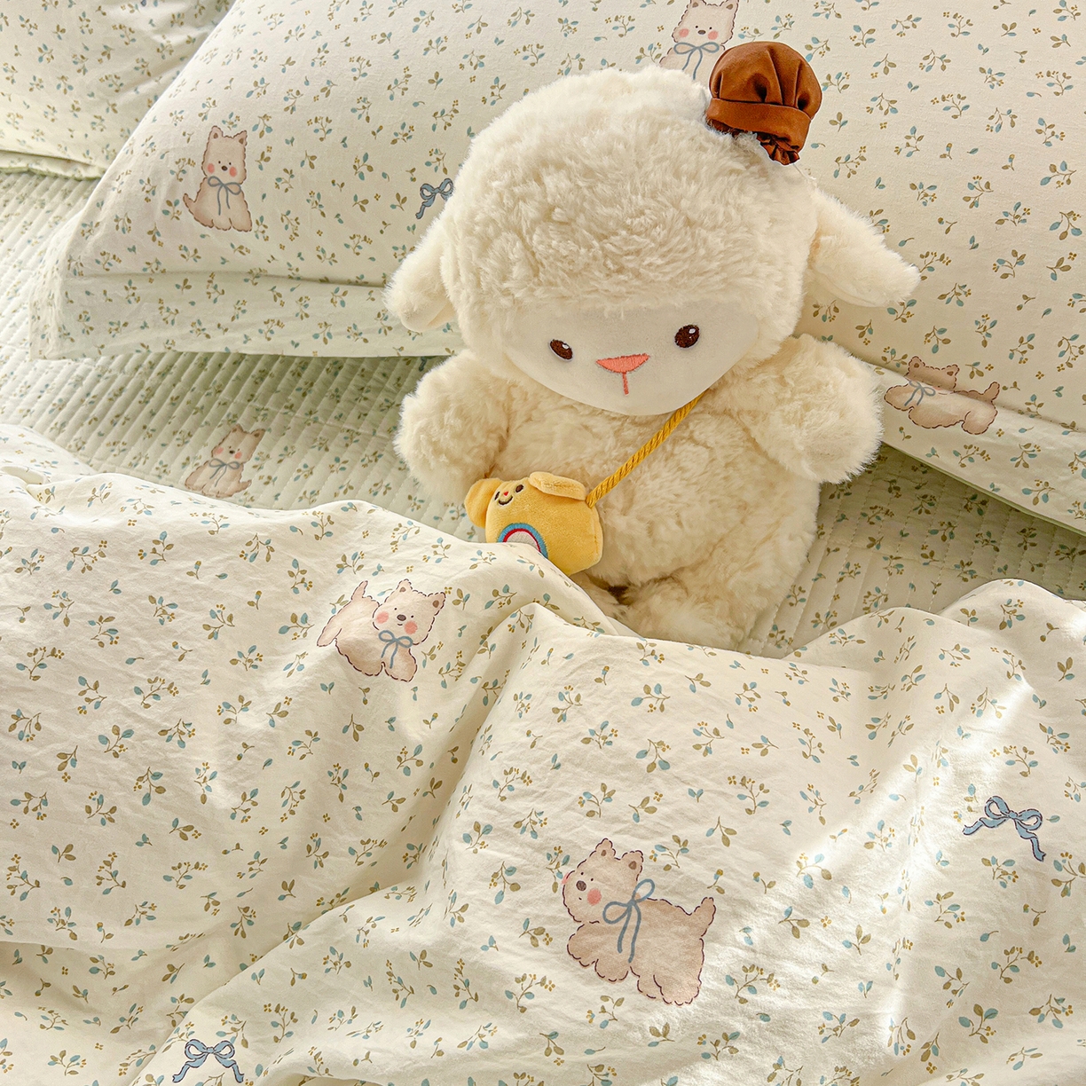 91家纺网 家纺一手货源 找家纺 仟网汇 2026新款亲肤舒适仿棉印花床盖四件套 皮皮狗