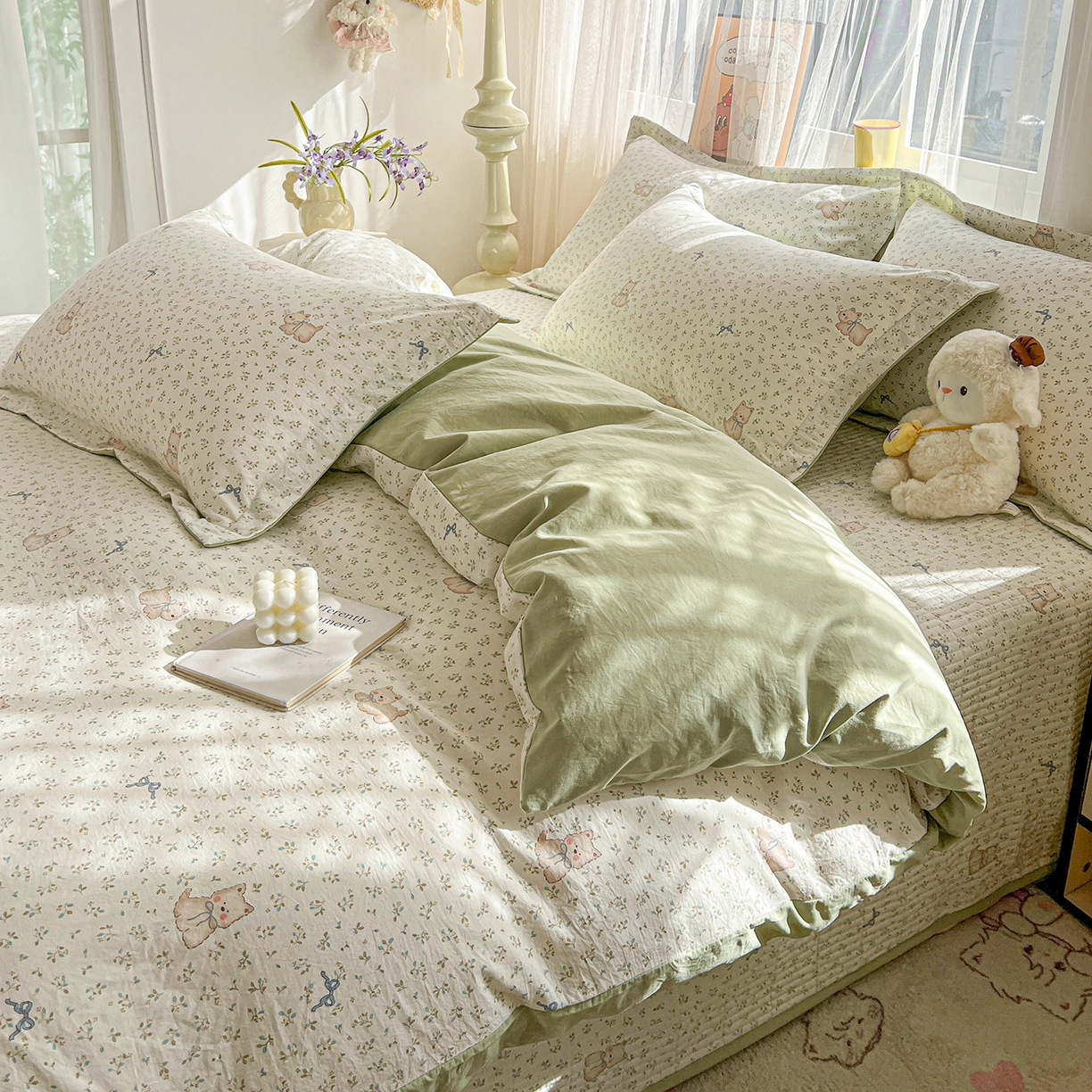 91家纺网 家纺一手货源 找家纺 仟网汇 2026新款亲肤舒适仿棉印花床盖四件套 皮皮狗