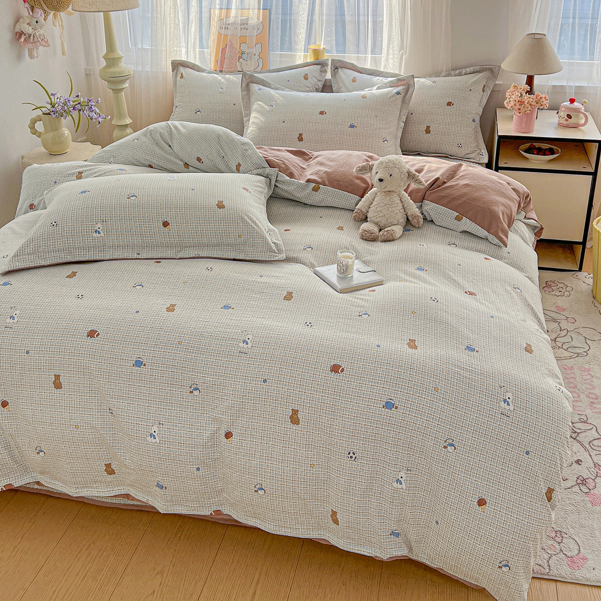 91家纺网 家纺一手货源 找家纺 仟网汇 2026新款亲肤舒适仿棉印花床盖四件套 奇奇