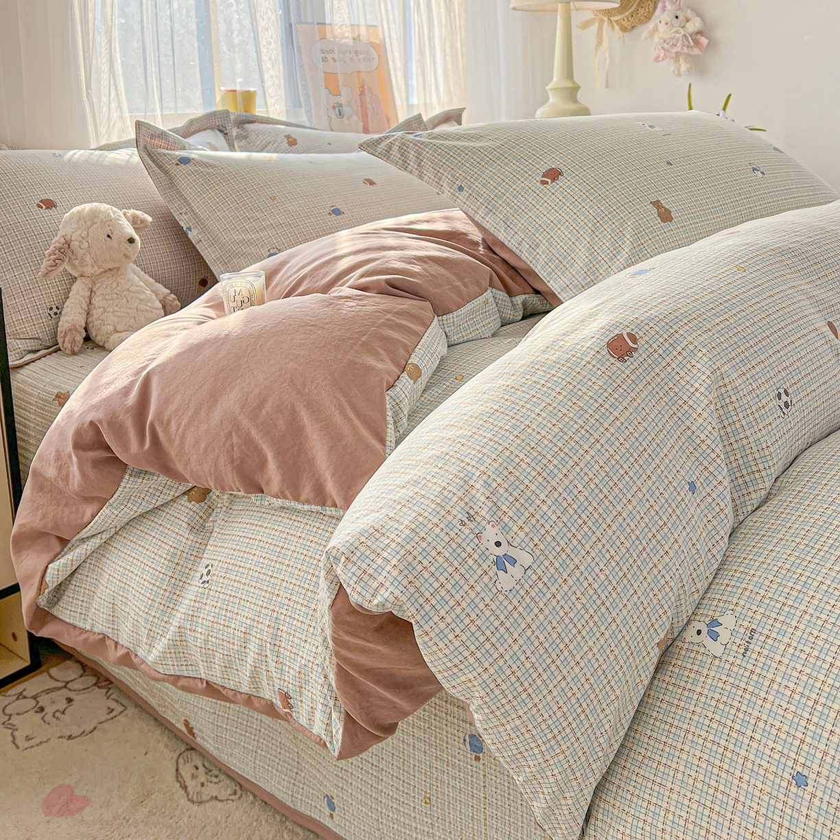 91家纺网 家纺一手货源 找家纺 仟网汇 2026新款亲肤舒适仿棉印花床盖四件套 奇奇