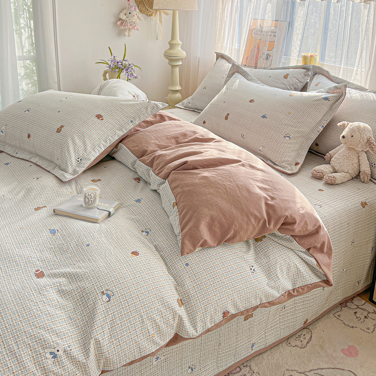 91家纺网 家纺一手货源 找家纺 仟网汇 2026新款亲肤舒适仿棉印花床盖四件套 奇奇