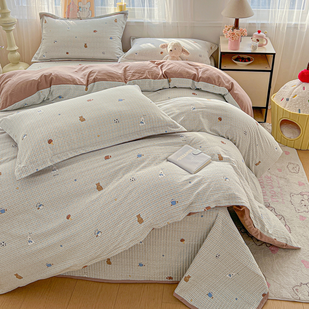 91家纺网 家纺一手货源 找家纺 仟网汇 2026新款亲肤舒适仿棉印花床盖四件套 奇奇