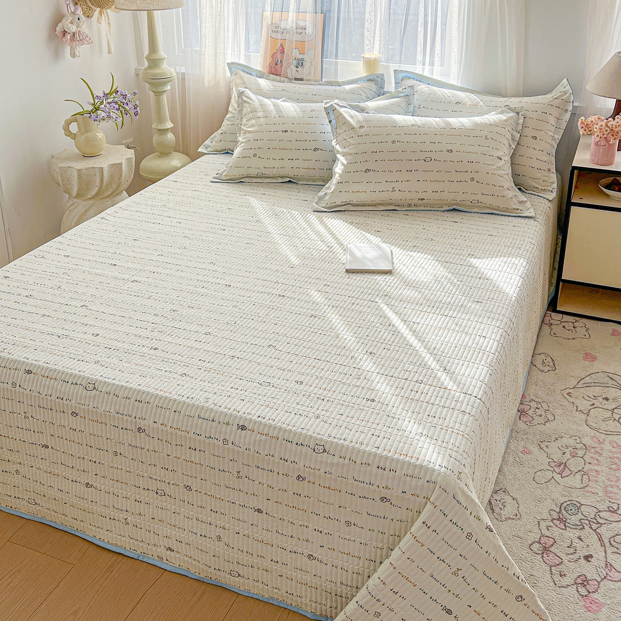 91家纺网 家纺一手货源 找家纺 仟网汇 2026新款亲肤舒适仿棉印花床盖四件套 甜心喵