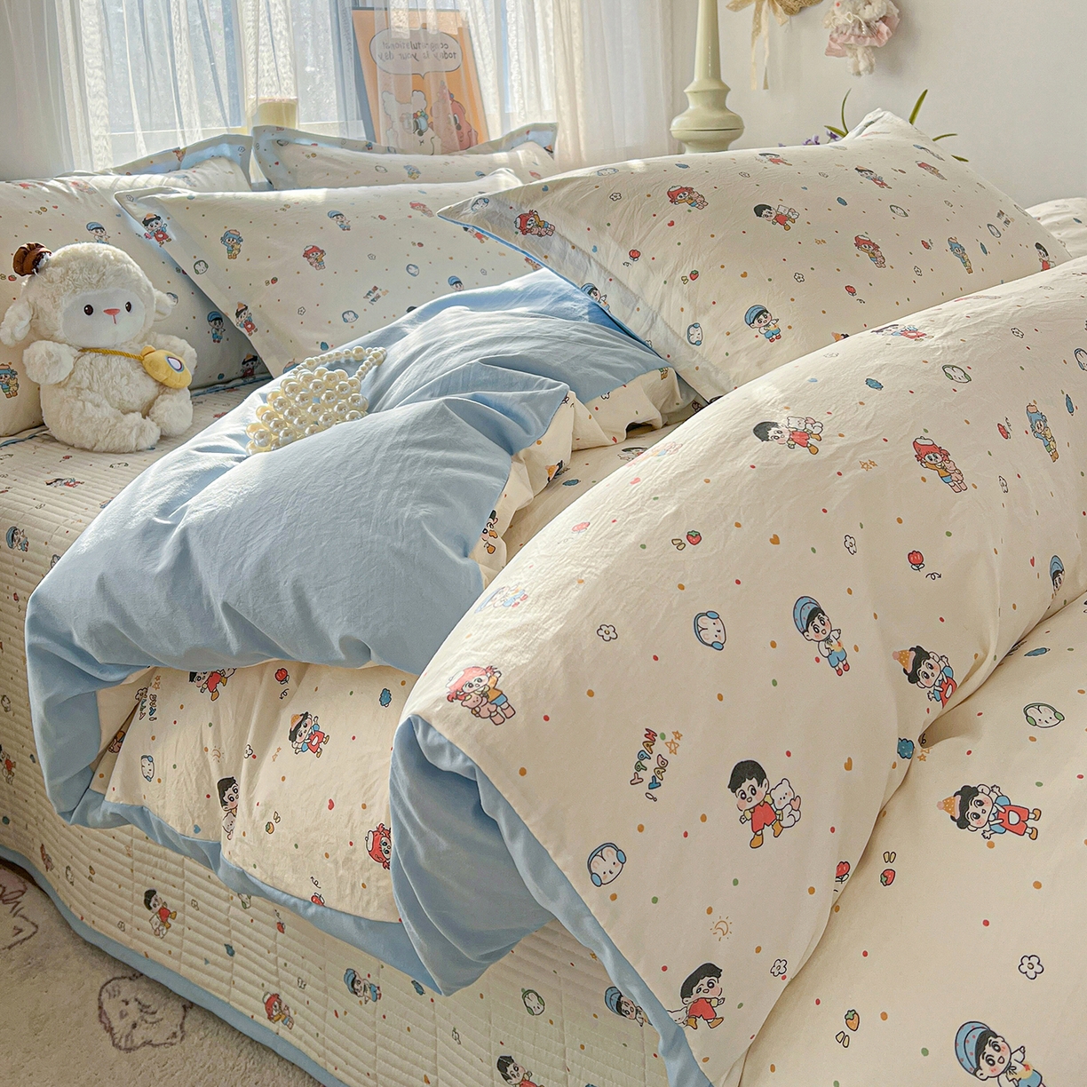 91家纺网 家纺一手货源 找家纺 仟网汇 2026新款亲肤舒适仿棉印花床盖四件套 童趣