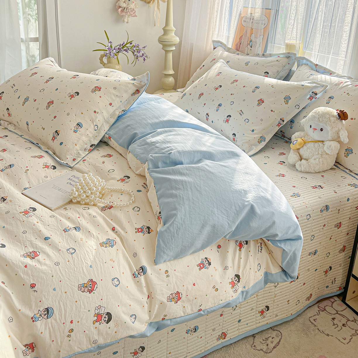 91家纺网 家纺一手货源 找家纺 仟网汇 2026新款亲肤舒适仿棉印花床盖四件套 童趣