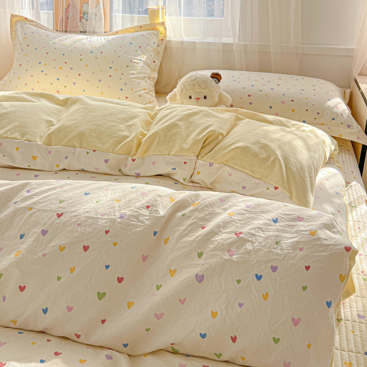 91家纺网 家纺一手货源 找家纺 仟网汇 2026新款亲肤舒适仿棉印花床盖四件套 五彩斑斓