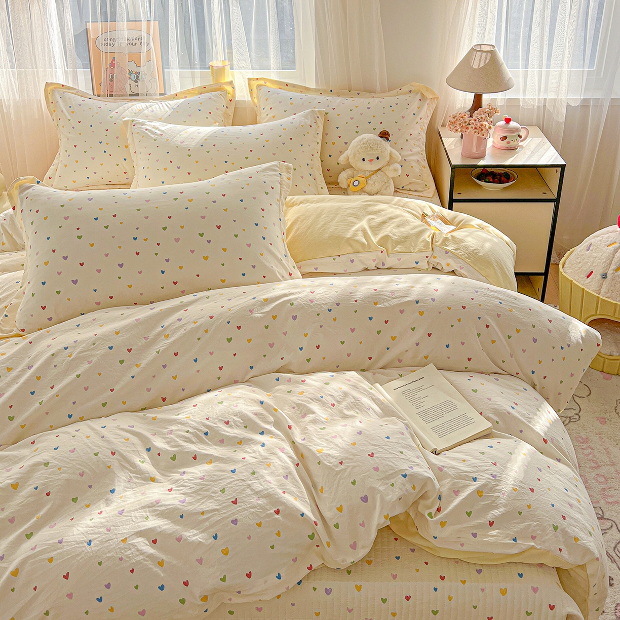 91家纺网 家纺一手货源 找家纺 仟网汇 2026新款亲肤舒适仿棉印花床盖四件套 五彩斑斓