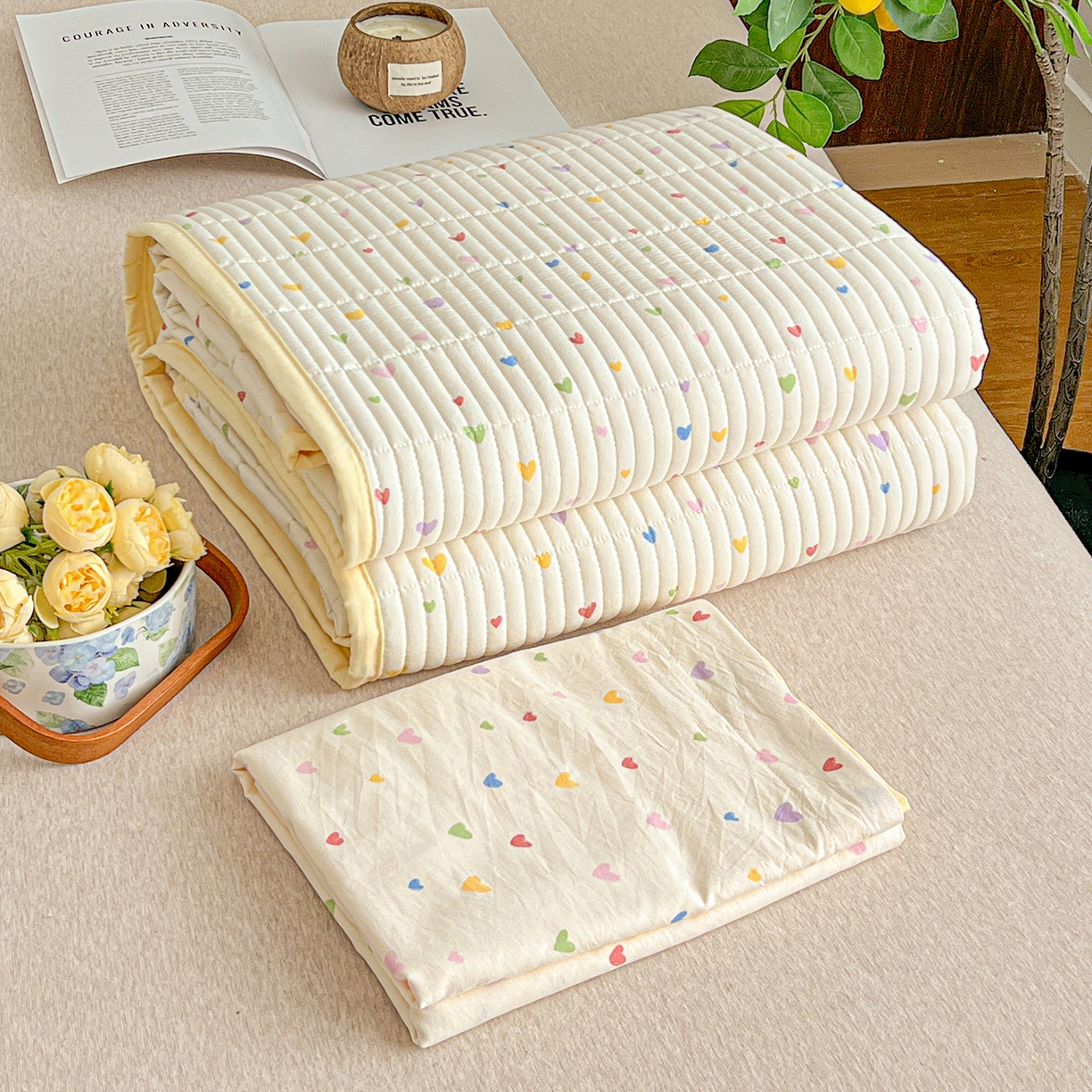 91家纺网 家纺一手货源 找家纺 仟网汇 2026新款亲肤舒适仿棉印花床盖四件套 五彩斑斓