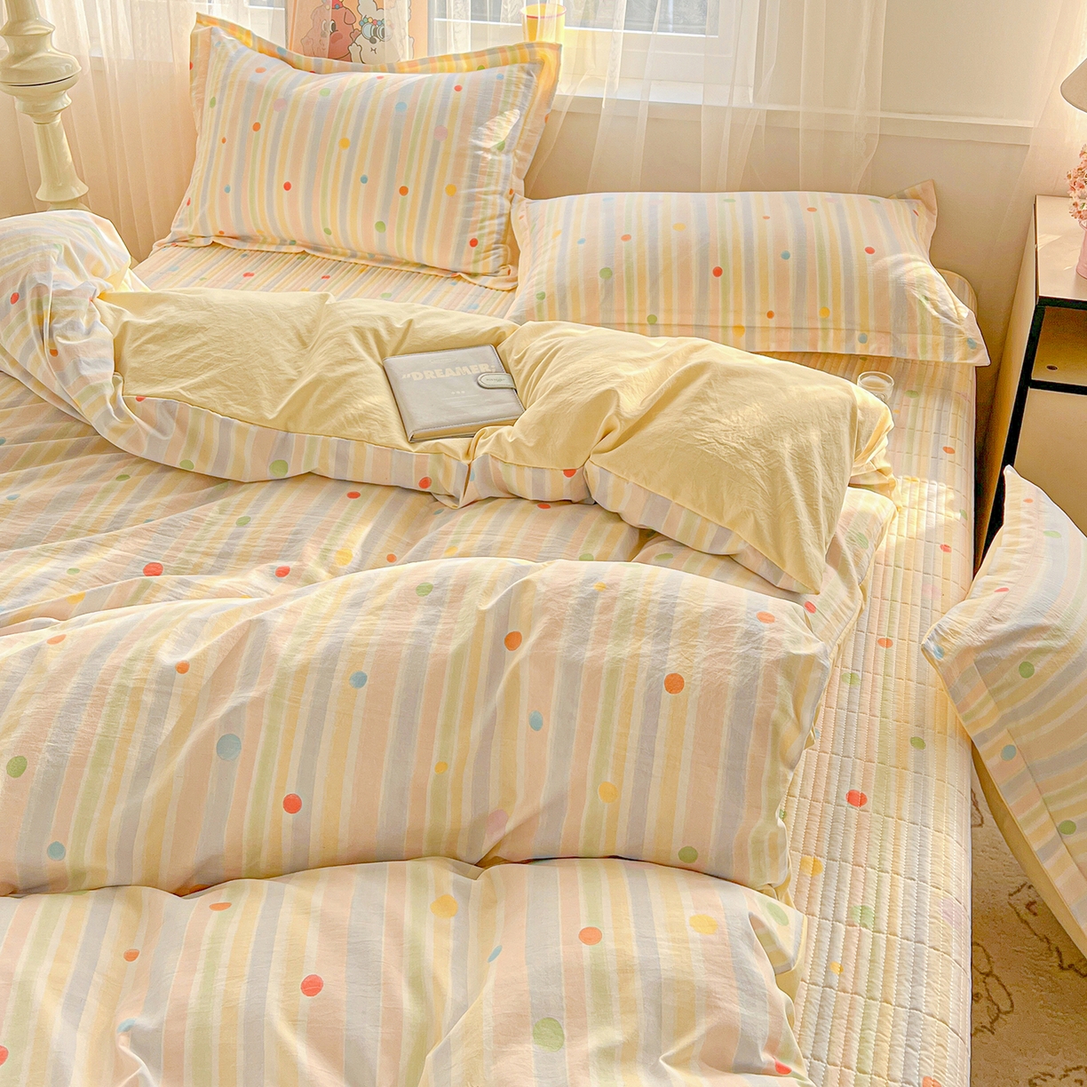 91家纺网 家纺一手货源 找家纺 仟网汇 2026新款亲肤舒适仿棉印花床盖四件套 小时光