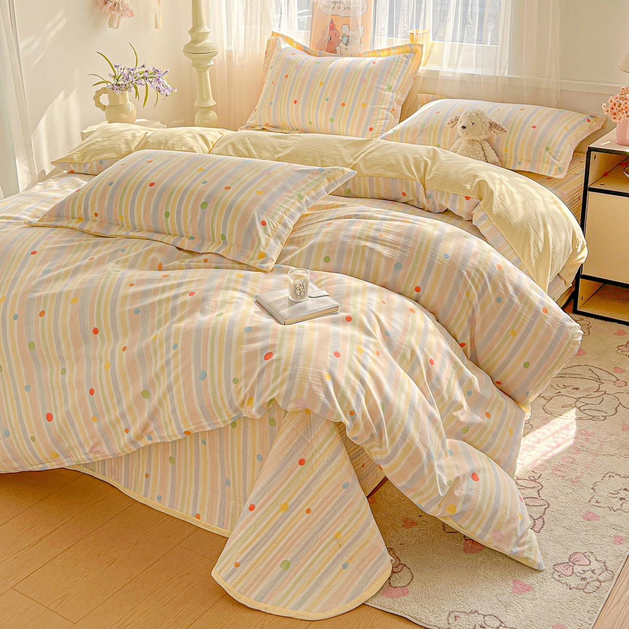 91家纺网 家纺一手货源 找家纺 仟网汇 2026新款亲肤舒适仿棉印花床盖四件套 小时光