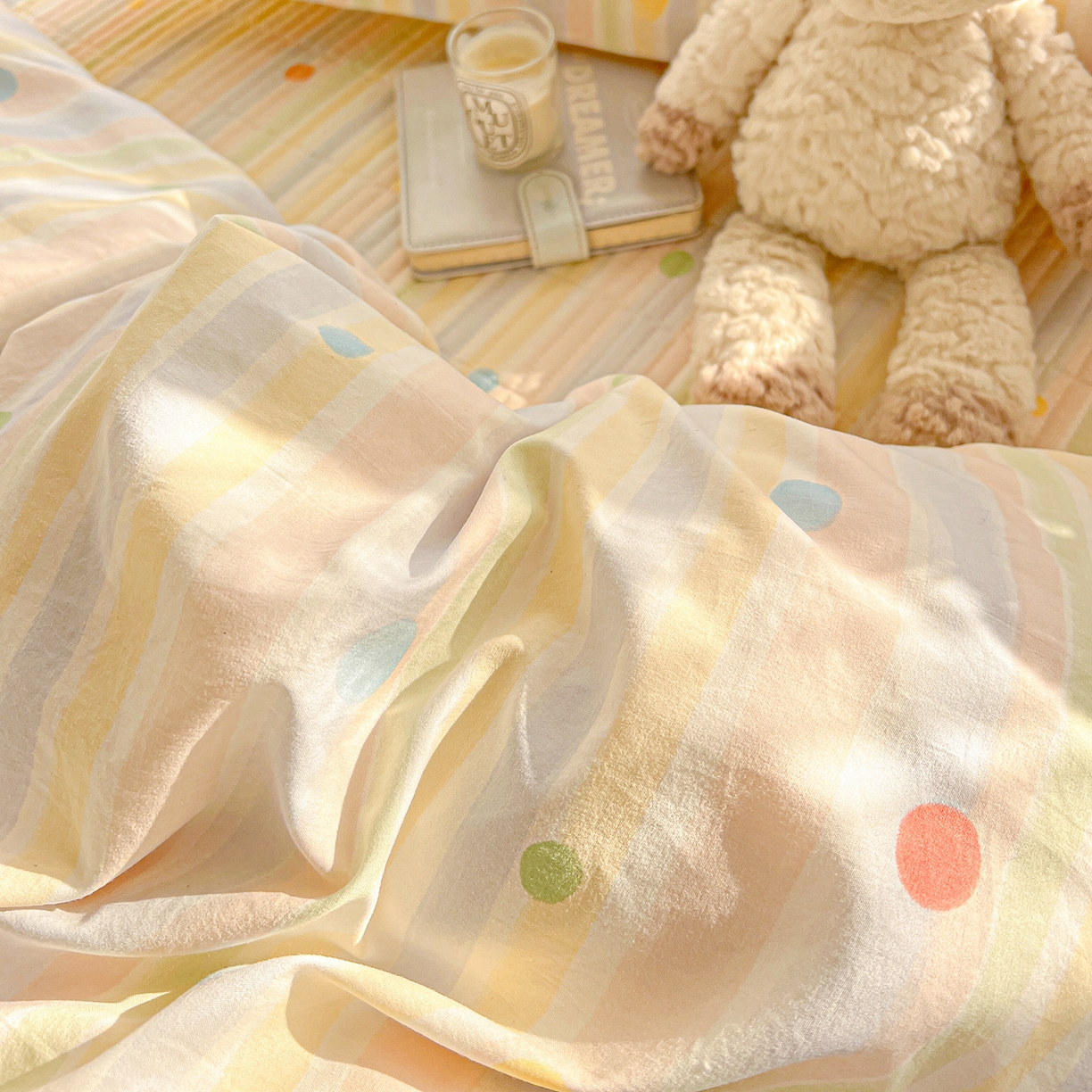 91家纺网 家纺一手货源 找家纺 仟网汇 2026新款亲肤舒适仿棉印花床盖四件套 小时光