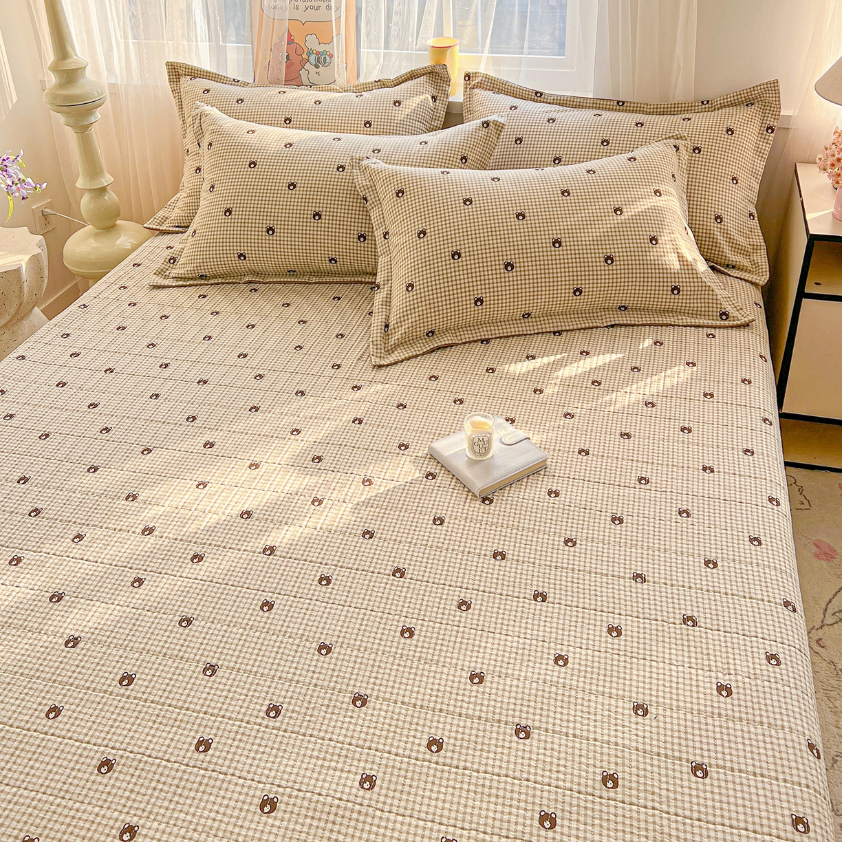 91家纺网 家纺一手货源 找家纺 仟网汇 2026新款亲肤舒适仿棉印花床盖四件套 小熊头