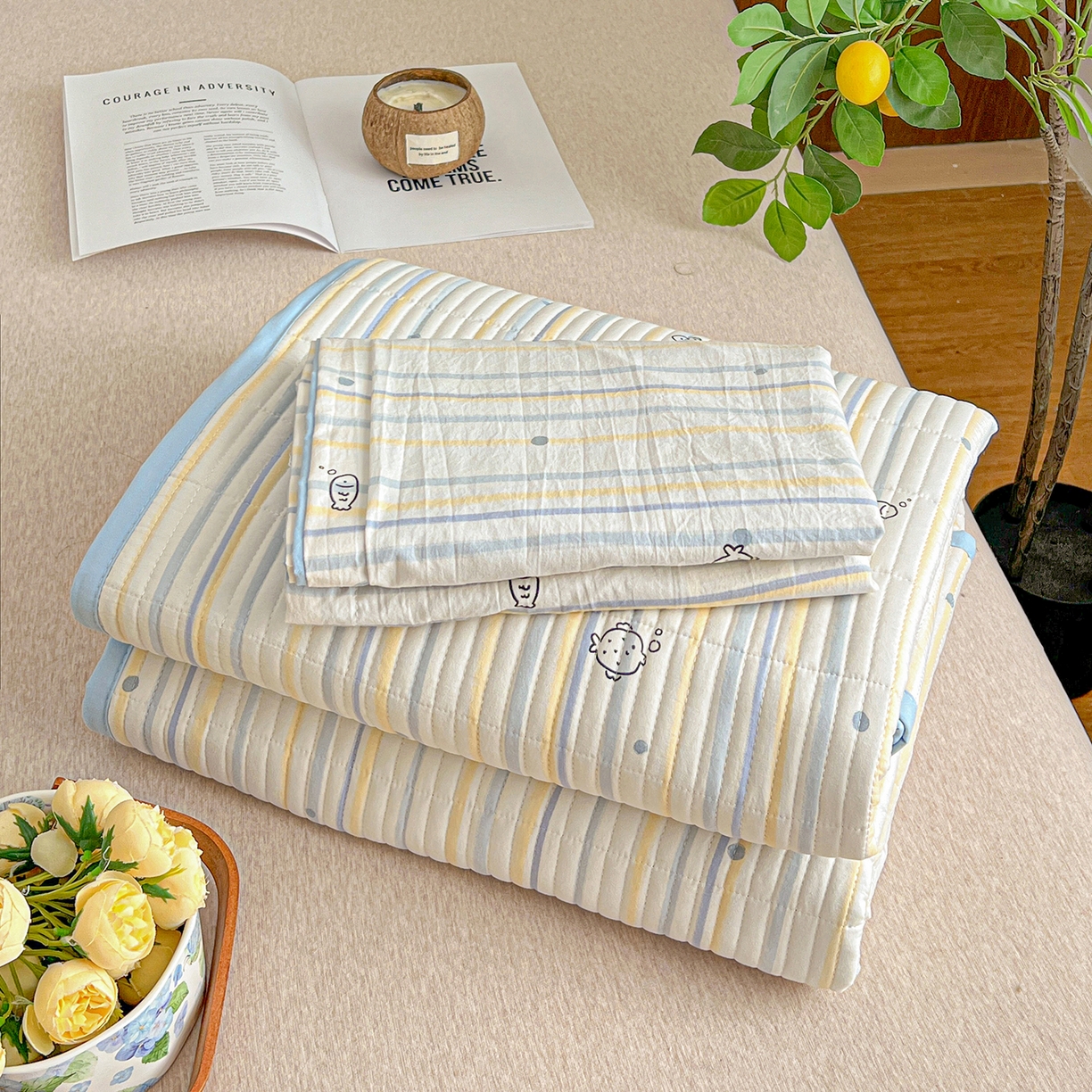 91家纺网 家纺一手货源 找家纺 仟网汇 2026新款亲肤舒适仿棉印花床盖四件套 鱼多多