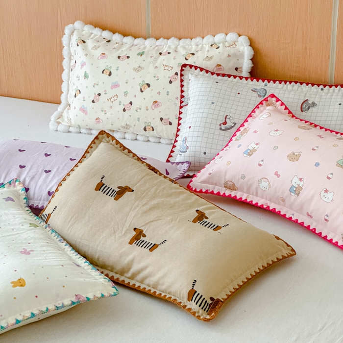 91家纺网 家纺一手货源 找家纺 （总）金丝鸟家纺 2026新款全棉双层纱毛球款枕套多规格儿童枕套