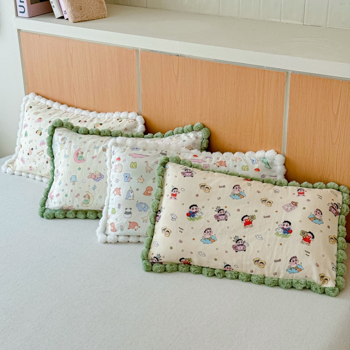 91家纺网 家纺一手货源 找家纺 （总）金丝鸟家纺 2026新款全棉双层纱毛球款枕套多规格儿童枕套