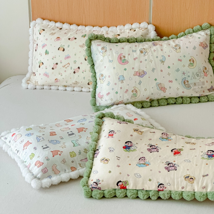 91家纺网 家纺一手货源 找家纺 （总）金丝鸟家纺 2026新款全棉双层纱毛球款枕套多规格儿童枕套