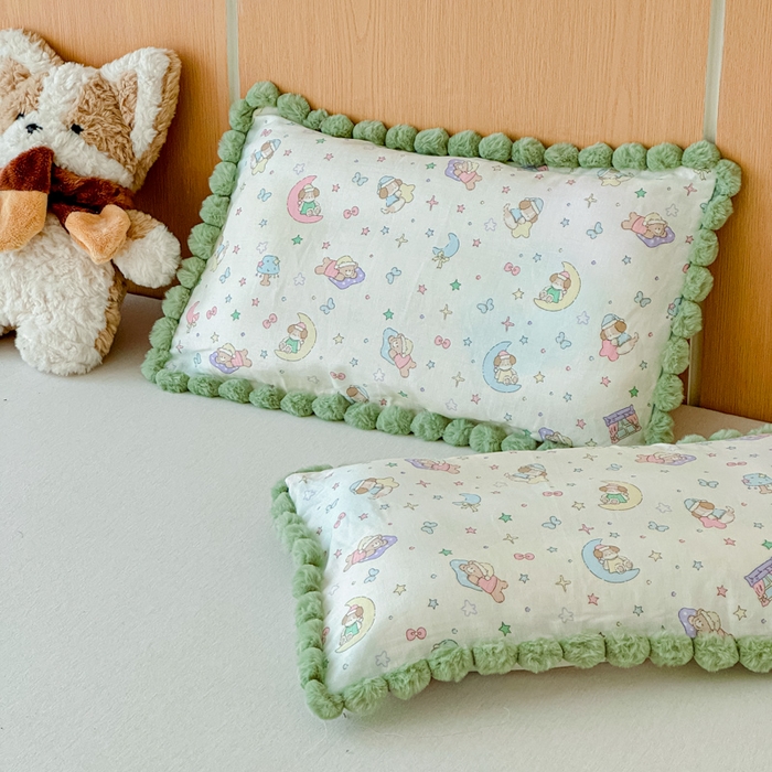 91家纺网 家纺一手货源 找家纺 （总）金丝鸟家纺 2026新款全棉双层纱毛球款枕套多规格儿童枕套