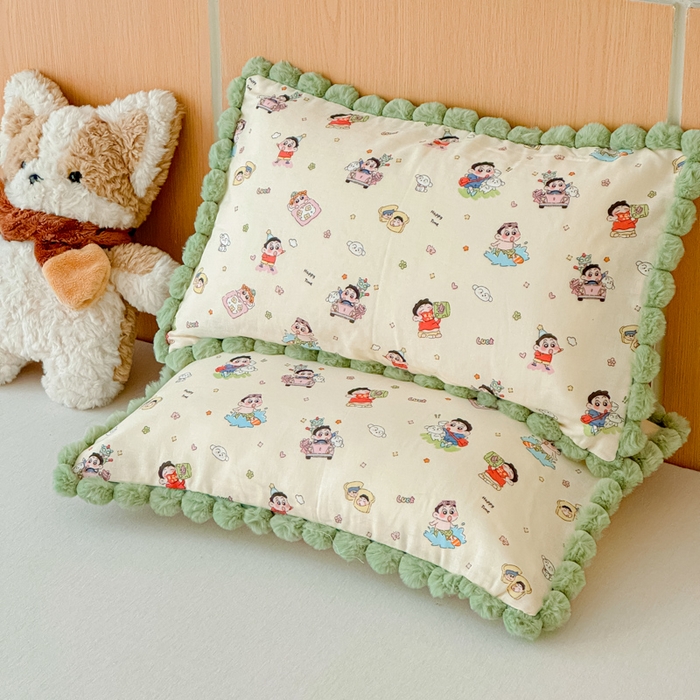 91家纺网 家纺一手货源 找家纺 金丝鸟家纺 2026新款全棉双层纱毛球款枕套多规格儿童枕套 吐司乐园