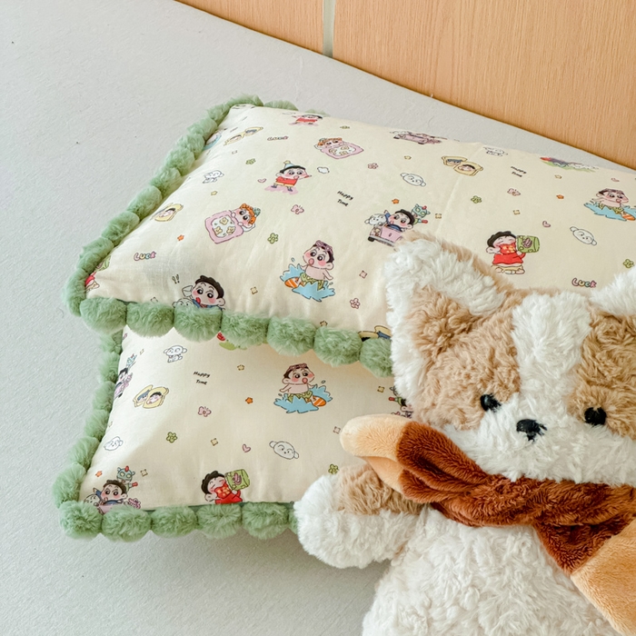 91家纺网 家纺一手货源 找家纺 金丝鸟家纺 2026新款全棉双层纱毛球款枕套多规格儿童枕套 吐司乐园