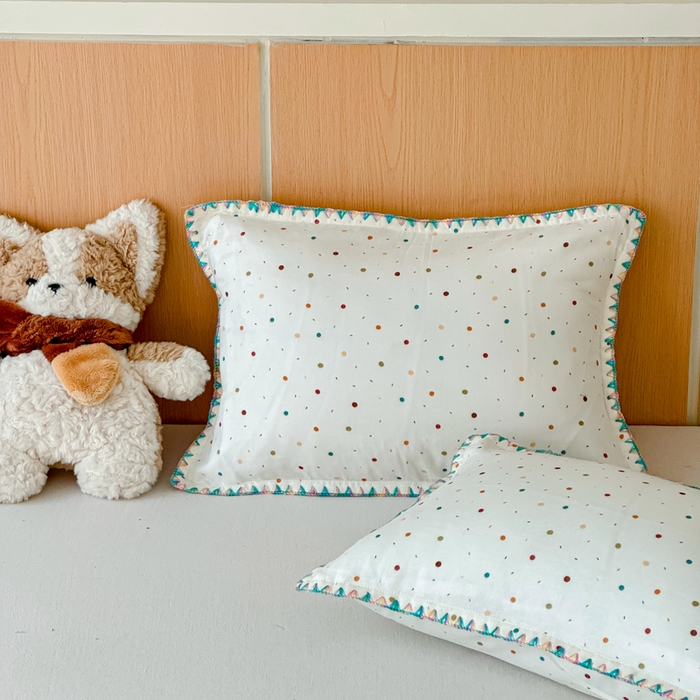 91家纺网 家纺一手货源 找家纺 （总）金丝鸟家纺 2026新款全棉双层纱贝壳边款枕套多规格儿童枕套