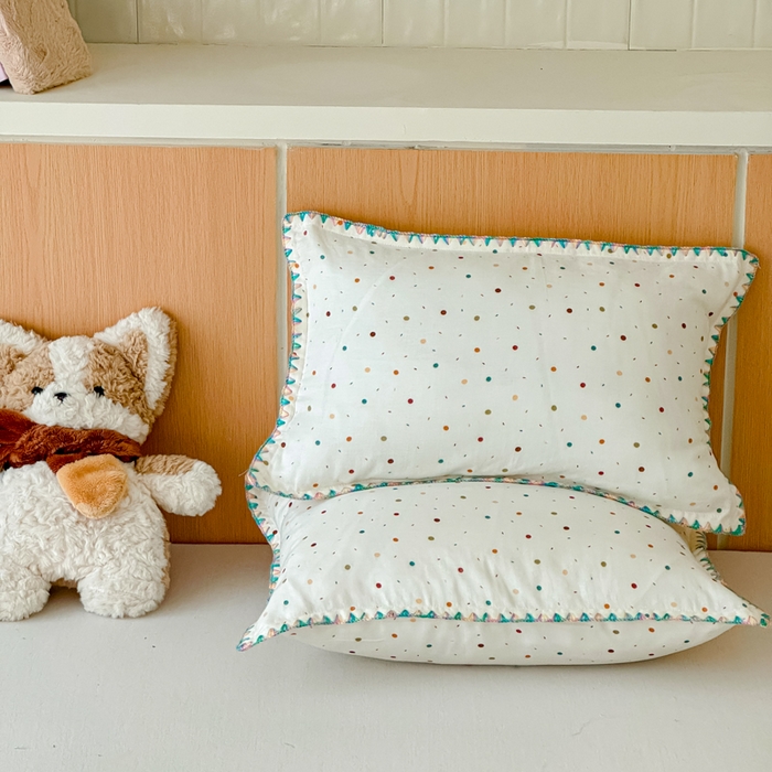 91家纺网 家纺一手货源 找家纺 （总）金丝鸟家纺 2026新款全棉双层纱贝壳边款枕套多规格儿童枕套