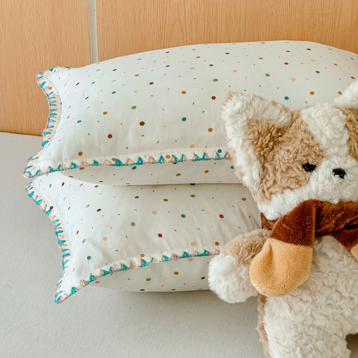 91家纺网 家纺一手货源 找家纺 （总）金丝鸟家纺 2026新款全棉双层纱贝壳边款枕套多规格儿童枕套