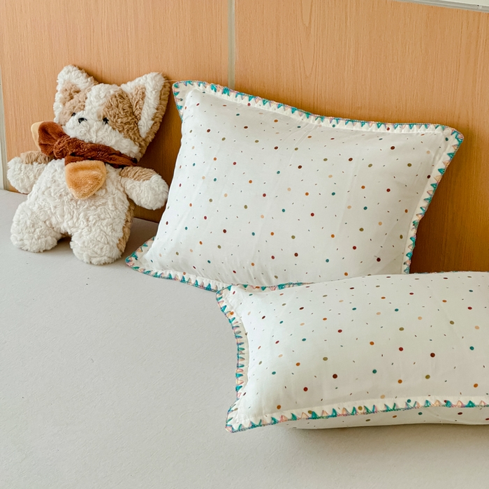 金丝鸟家纺 2026新款全棉双层纱贝壳边款枕套多规格儿童枕套 彩色玻璃球