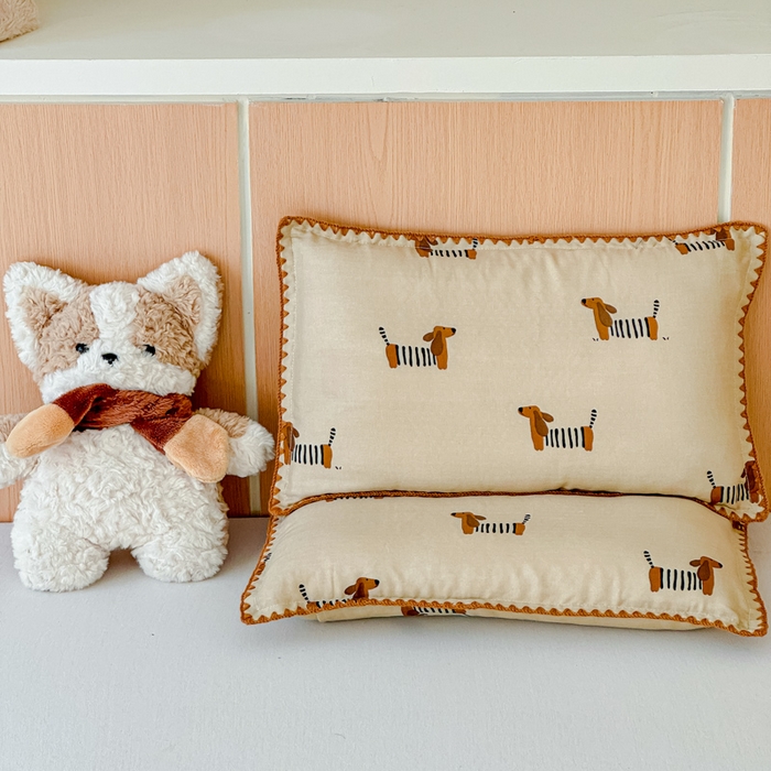 91家纺网 家纺一手货源 找家纺 金丝鸟家纺 2026新款全棉双层纱贝壳边款枕套多规格儿童枕套 拉条狗