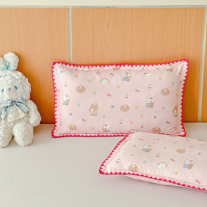 91家纺网 家纺一手货源 找家纺 金丝鸟家纺 2026新款全棉双层纱贝壳边款枕套多规格儿童枕套 奶味猫町 粉