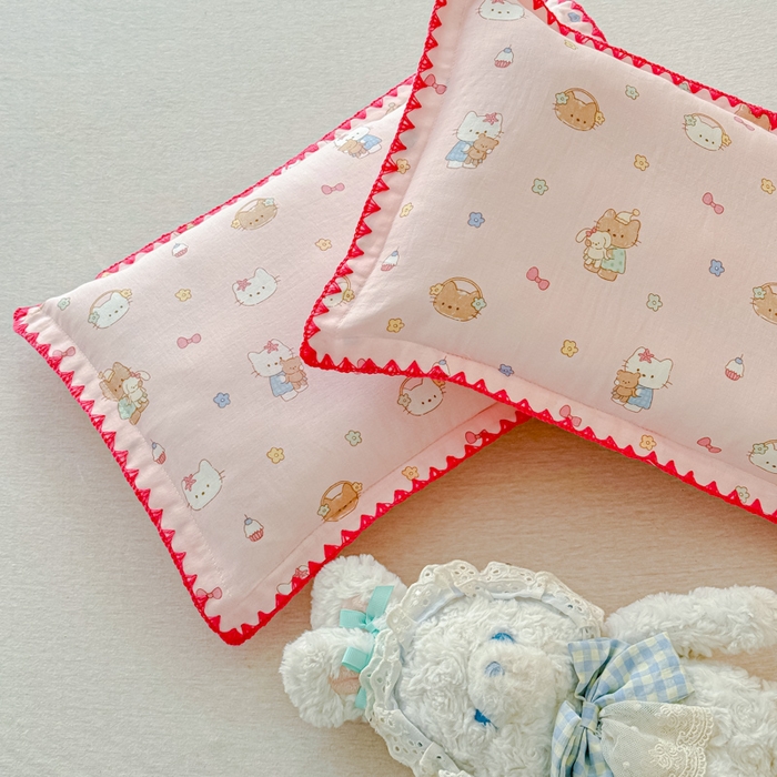 91家纺网 家纺一手货源 找家纺 金丝鸟家纺 2026新款全棉双层纱贝壳边款枕套多规格儿童枕套 奶味猫町 粉