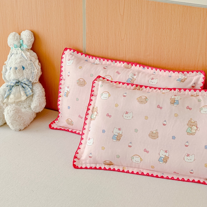 91家纺网 家纺一手货源 找家纺 金丝鸟家纺 2026新款全棉双层纱贝壳边款枕套多规格儿童枕套 奶味猫町 粉