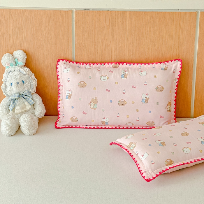 91家纺网 家纺一手货源 找家纺 金丝鸟家纺 2026新款全棉双层纱贝壳边款枕套多规格儿童枕套 奶味猫町 粉