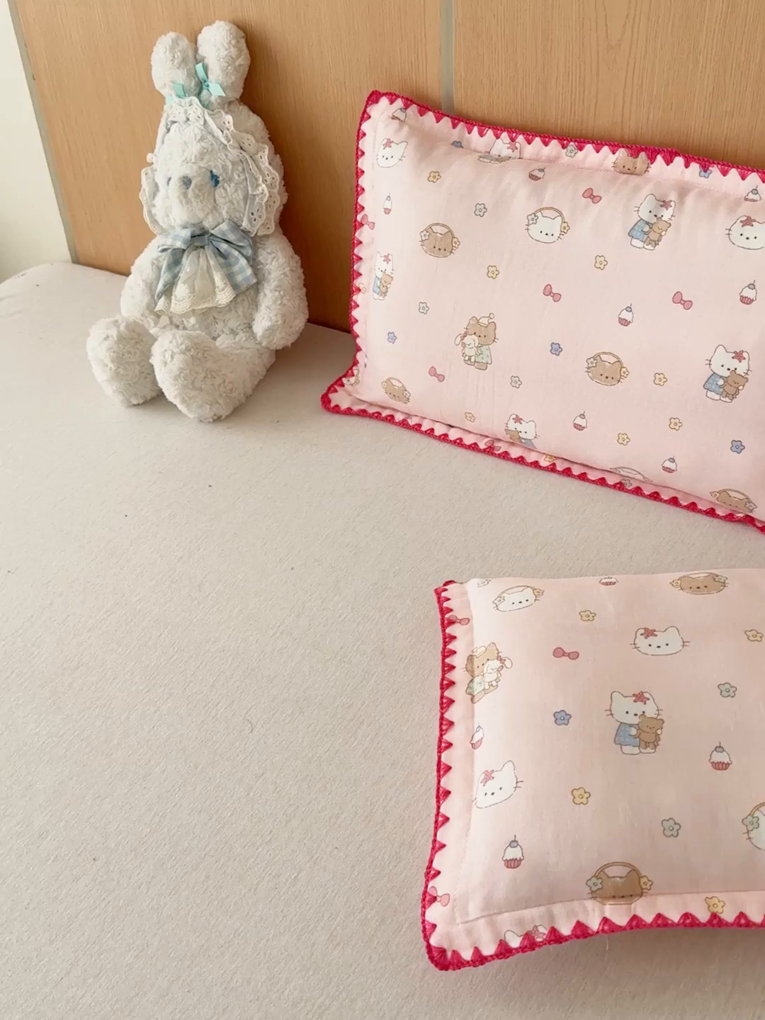 91家纺网 家纺一手货源 找家纺 金丝鸟家纺 2026新款全棉双层纱贝壳边款枕套多规格儿童枕套 奶味猫町 粉