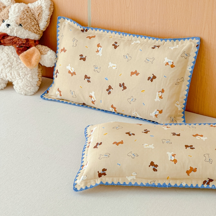 金丝鸟家纺 2026新款全棉双层纱贝壳边款枕套多规格儿童枕套 暖系派对