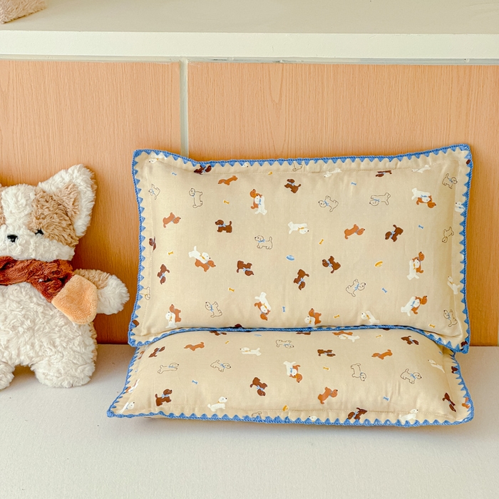 91家纺网 家纺一手货源 找家纺 金丝鸟家纺 2026新款全棉双层纱贝壳边款枕套多规格儿童枕套 暖系派对