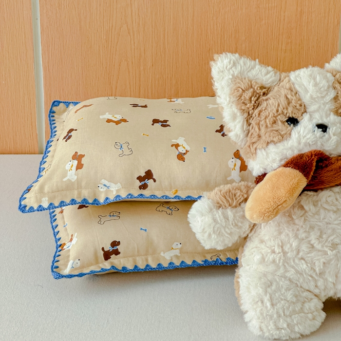 91家纺网 家纺一手货源 找家纺 金丝鸟家纺 2026新款全棉双层纱贝壳边款枕套多规格儿童枕套 暖系派对