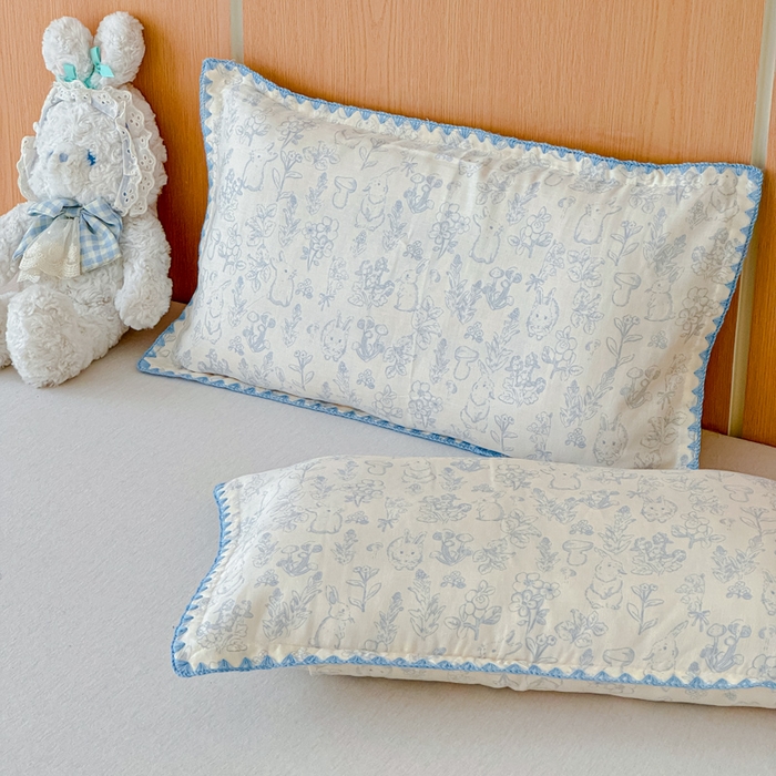 金丝鸟家纺 2026新款全棉双层纱贝壳边款枕套多规格儿童枕套 芋泥兔兔 兰