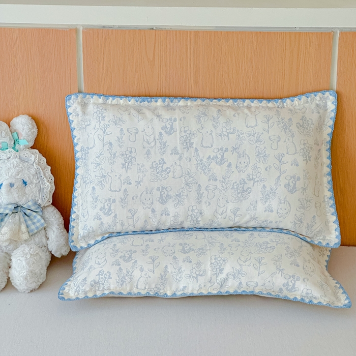 91家纺网 家纺一手货源 找家纺 金丝鸟家纺 2026新款全棉双层纱贝壳边款枕套多规格儿童枕套 芋泥兔兔 兰