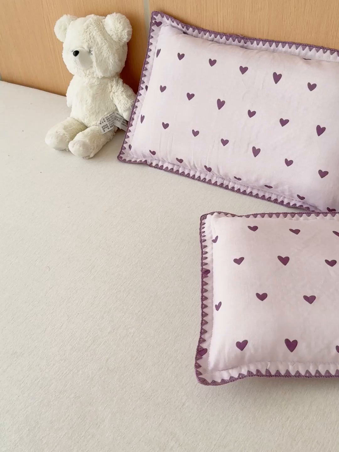 91家纺网 家纺一手货源 找家纺 金丝鸟家纺 2026新款全棉双层纱贝壳边款枕套多规格儿童枕套 紫色心情