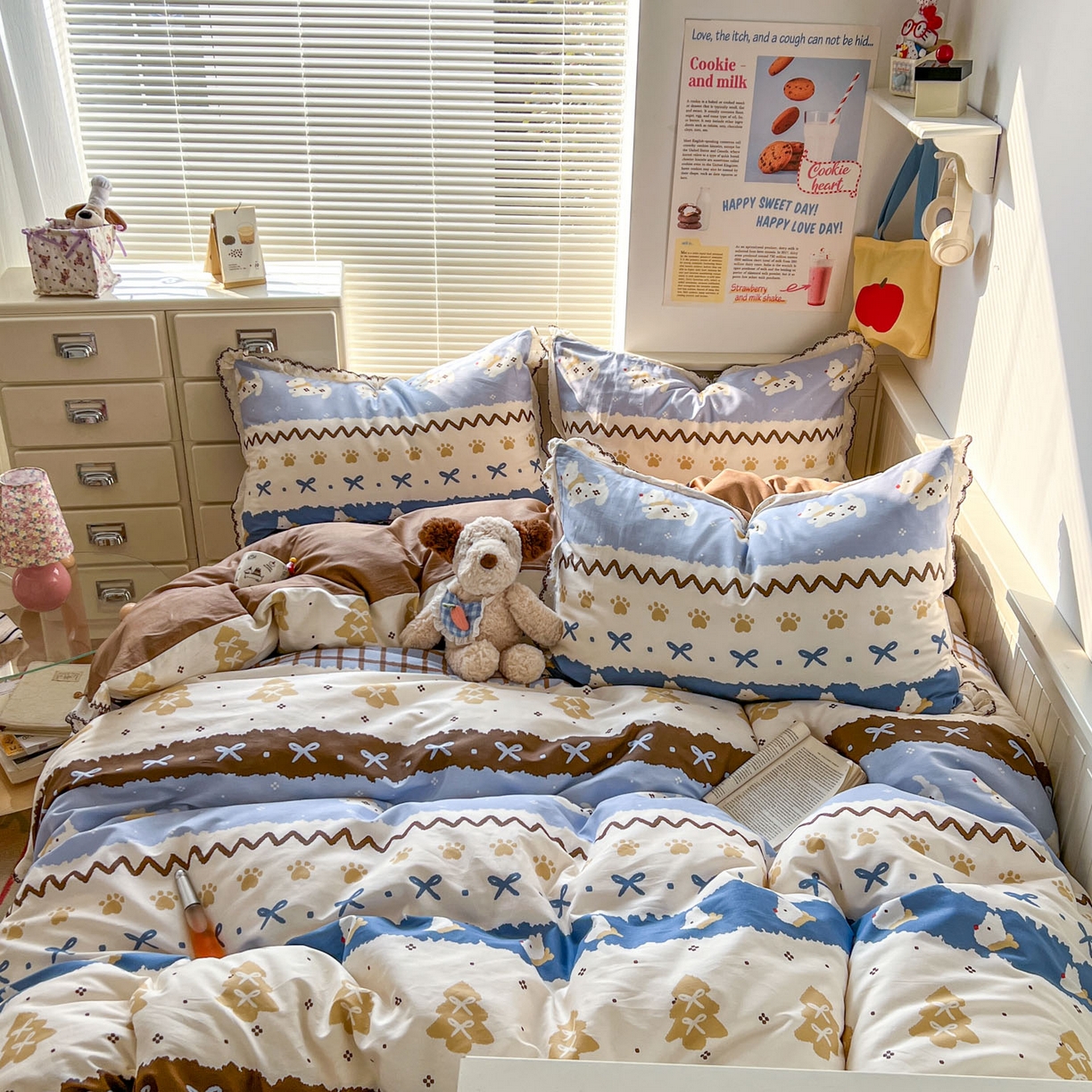 91家纺网 家纺一手货源 找家纺 （总）希诺家居 2025新款费尔岛风全棉纯棉四件套韩式小清新花边四件套