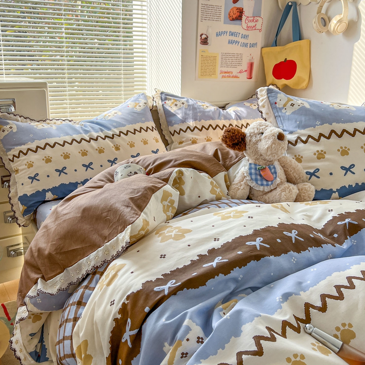 91家纺网 家纺一手货源 找家纺 （总）希诺家居 2025新款费尔岛风全棉纯棉四件套韩式小清新花边四件套