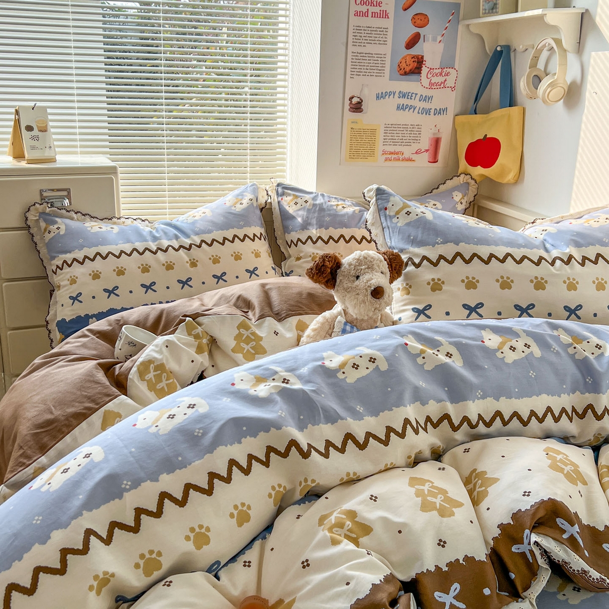 91家纺网 家纺一手货源 找家纺 （总）希诺家居 2025新款费尔岛风全棉纯棉四件套韩式小清新花边四件套