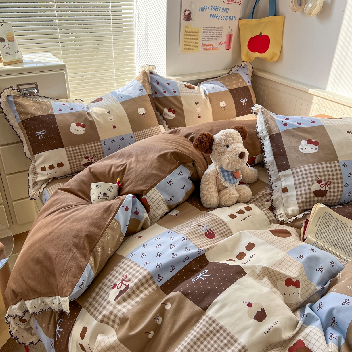 91家纺网 家纺一手货源 找家纺 （总）希诺家居 2025新款费尔岛风全棉纯棉四件套韩式小清新花边四件套